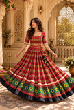 Multicolor Gamthi Printed Pleated Flared Skirt With (Unstitched Blouse)