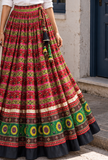 Multicolor Gamthi Printed Pleated Flared Skirt With (Unstitched Blouse)