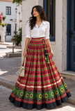 Multicolor Gamthi Printed Pleated Flared Skirt