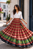 Multicolor Gamthi Printed Pleated Flared Skirt