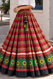 Multicolor Gamthi Printed Pleated Flared Skirt