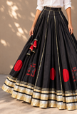 Black & Red Gamthi Pleated Flared Skirt With (Unstitched Blouse)
