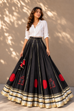 Black & Red Gamthi Pleated Flared Skirt