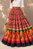 Multicolor Geometric Gamthi Pleated Flared Skirt With (Unstitched Blouse)