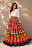 Multicolor Geometric Gamthi Pleated Flared Skirt