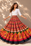 Multicolor Geometric Gamthi Pleated Flared Skirt