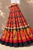 Multicolor Geometric Gamthi Pleated Flared Skirt