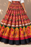 Multicolor Geometric Gamthi Pleated Flared Skirt