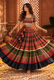 Multicolor Traditional Gamthi Pleated Flared Skirt With (Unstitched Blouse)