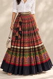 Multicolor Traditional Gamthi Pleated Flared Skirt With (Unstitched Blouse)