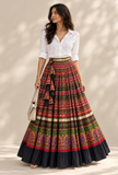 Multicolor Traditional Gamthi Pleated Flared Skirt