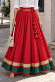 Red & Green Gamthi Pleated Flared Skirt With (Unstitched Blouse)