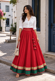 Red & Green Gamthi Pleated Flared Skirt