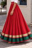 Red & Green Gamthi Pleated Flared Skirt