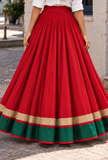 Red & Green Gamthi Pleated Flared Skirt