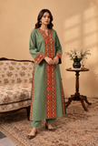 Set of 2: Sage Green Cashmilon Phiran & Pant with Kutch Embroidered Lace- Free Size