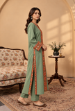 Set of 2: Sage Green Cashmilon Phiran & Pant with Kutch Embroidered Lace- Free Size