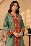 Set of 2: Sage Green Cashmilon Phiran & Pant with Kutch Embroidered Lace- Free Size
