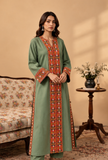 Sage Green Cashmilon Phiran with Kutch Embroidered Lace Detailing- Free Size