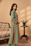 Sage Green Cashmilon Phiran with Kutch Embroidered Lace Detailing- Free Size
