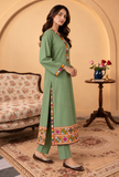 Set of 2: Sage Green Cashmilon Phiran & Pant with Kutch Embroidered Lace- Free Size