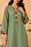 Set of 2: Sage Green Cashmilon Phiran & Pant with Kutch Embroidered Lace- Free Size