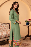 Sage Green Cashmilon Phiran with Kutch Embroidered Lace- Free Size