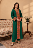 Set of 2: Emerald Green Cashmilon Phiran & Pant Set with Kutch Embroidered Lace- Free Size