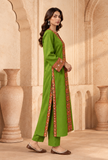 Set of 2: Lime Green Cashmilon Phiran & Pant Set with Kutch Embroidered Lace- Free Size