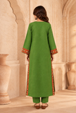 Set of 2: Lime Green Cashmilon Phiran & Pant Set with Kutch Embroidered Lace- Free Size