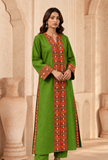 Lime Green Cashmilon Phiran with Kutch Embroidered Lace- Free Size