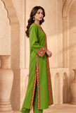 Lime Green Cashmilon Phiran with Kutch Embroidered Lace- Free Size