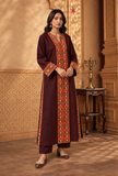 Set of 2: Wine Maroon Cashmilon Phiran & Pant Set with Kutch Embroidered Lace- Free Size