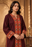 Set of 2: Wine Maroon Cashmilon Phiran & Pant Set with Kutch Embroidered Lace- Free Size