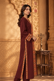 Wine Maroon Cashmilon Phiran with Kutch Embroidered Lace- Free Size