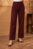 Wine Maroon Cashmilon Straight-Fit Pants