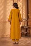 Set of 2: Mustard Yellow Cashmilon Phiran & Pant Set with Kutch Embroidered Lace- Free Size