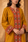Set of 2: Mustard Yellow Cashmilon Phiran & Pant Set with Kutch Embroidered Lace- Free Size
