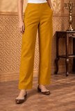 Set of 2: Mustard Yellow Cashmilon Phiran & Pant Set with Kutch Embroidered Lace- Free Size