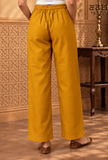 Set of 2: Mustard Yellow Cashmilon Phiran & Pant Set with Kutch Embroidered Lace- Free Size