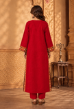 Set of 2: Ruby Red Cashmilon Phiran & Pant Set with Kutch Embroidered Lace- Free Size