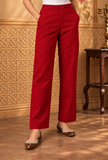Set of 2: Ruby Red Cashmilon Phiran & Pant Set with Kutch Embroidered Lace- Free Size