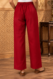 Set of 2: Ruby Red Cashmilon Phiran & Pant Set with Kutch Embroidered Lace- Free Size