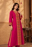 Rani Pink Cashmilon Phiran with Kutch Embroidered Lace- Free Size