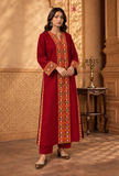 Set of 2: Deep Maroon Cashmilon Phiran & Pant Set with Kutch Embroidered Lace- Free Size