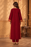 Set of 2: Deep Maroon Cashmilon Phiran & Pant Set with Kutch Embroidered Lace- Free Size