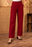 Set of 2: Deep Maroon Cashmilon Phiran & Pant Set with Kutch Embroidered Lace- Free Size