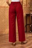 Set of 2: Deep Maroon Cashmilon Phiran & Pant Set with Kutch Embroidered Lace- Free Size