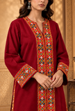 Deep Maroon Cashmilon Phiran with Kutch Embroidered Lace- Free Size