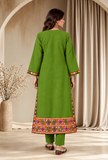 Set of 2: Olive Green Cashmilon Phiran & Pant Set with Kutch Embroidered Lace- Free Size